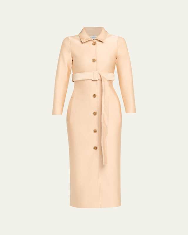 Slim-Fit Satin Belted Trench Coat
